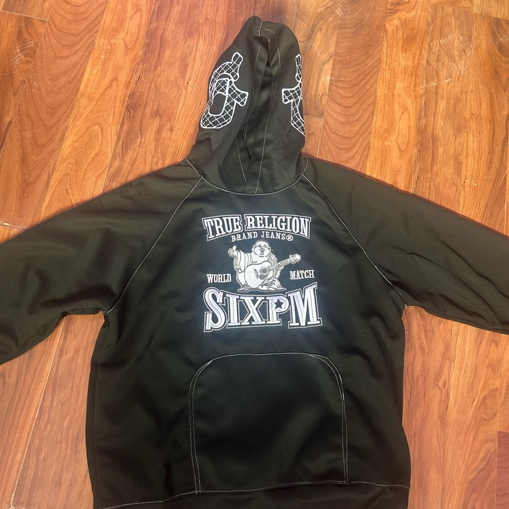 True Religion Black Hoodie with White Graphics